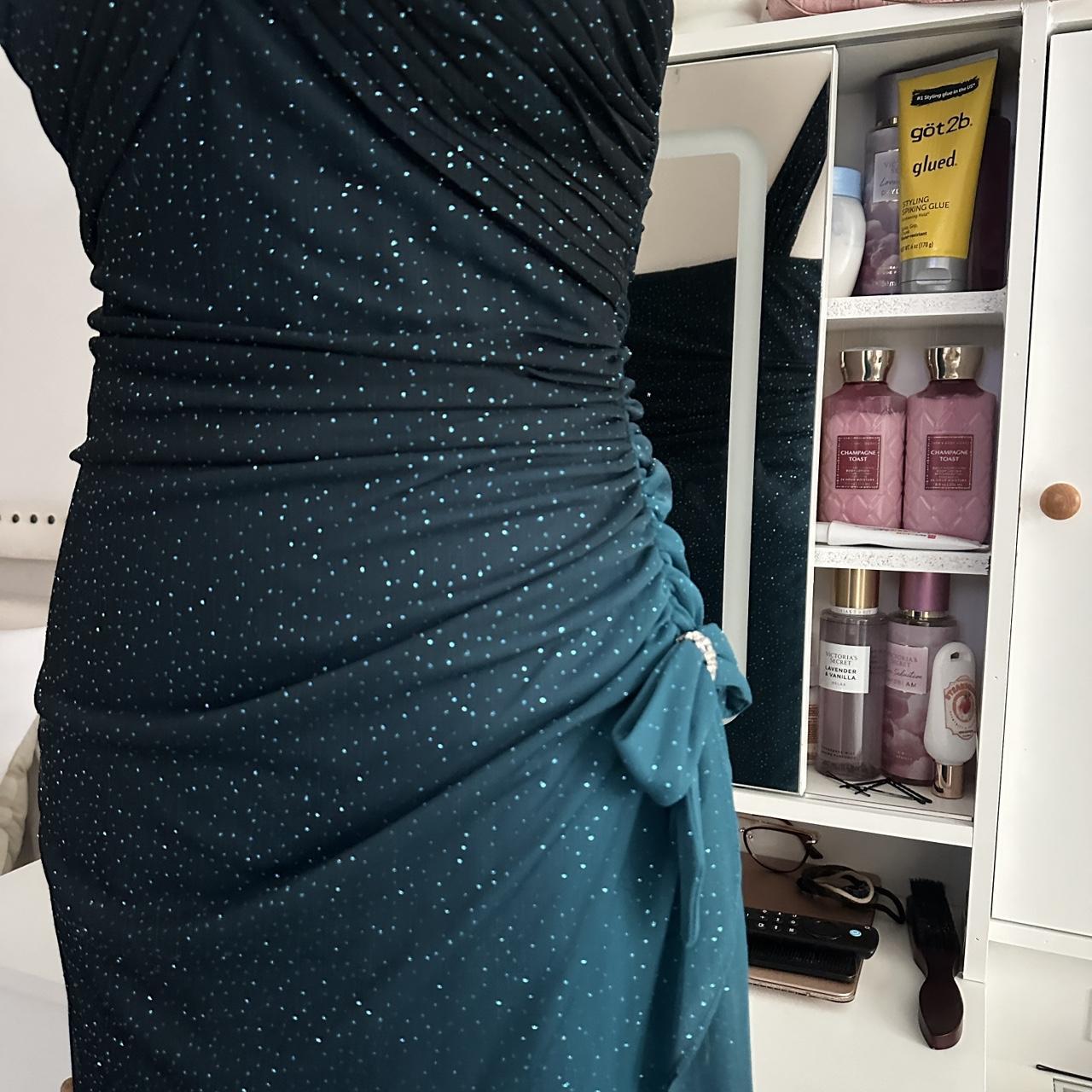 Türkisfarbenes, farbverlaufsfarbenes, retromodisches, funkelndes, atemberaubendes, fließendes One-Shoulder-Kleid mit elegantem, exquisitem Strass, langes Chiffon-Ballkleid, Abendkleid für Geburtstagsfeiern, Abschlussballkleid, Abschlusskleid, gh3882