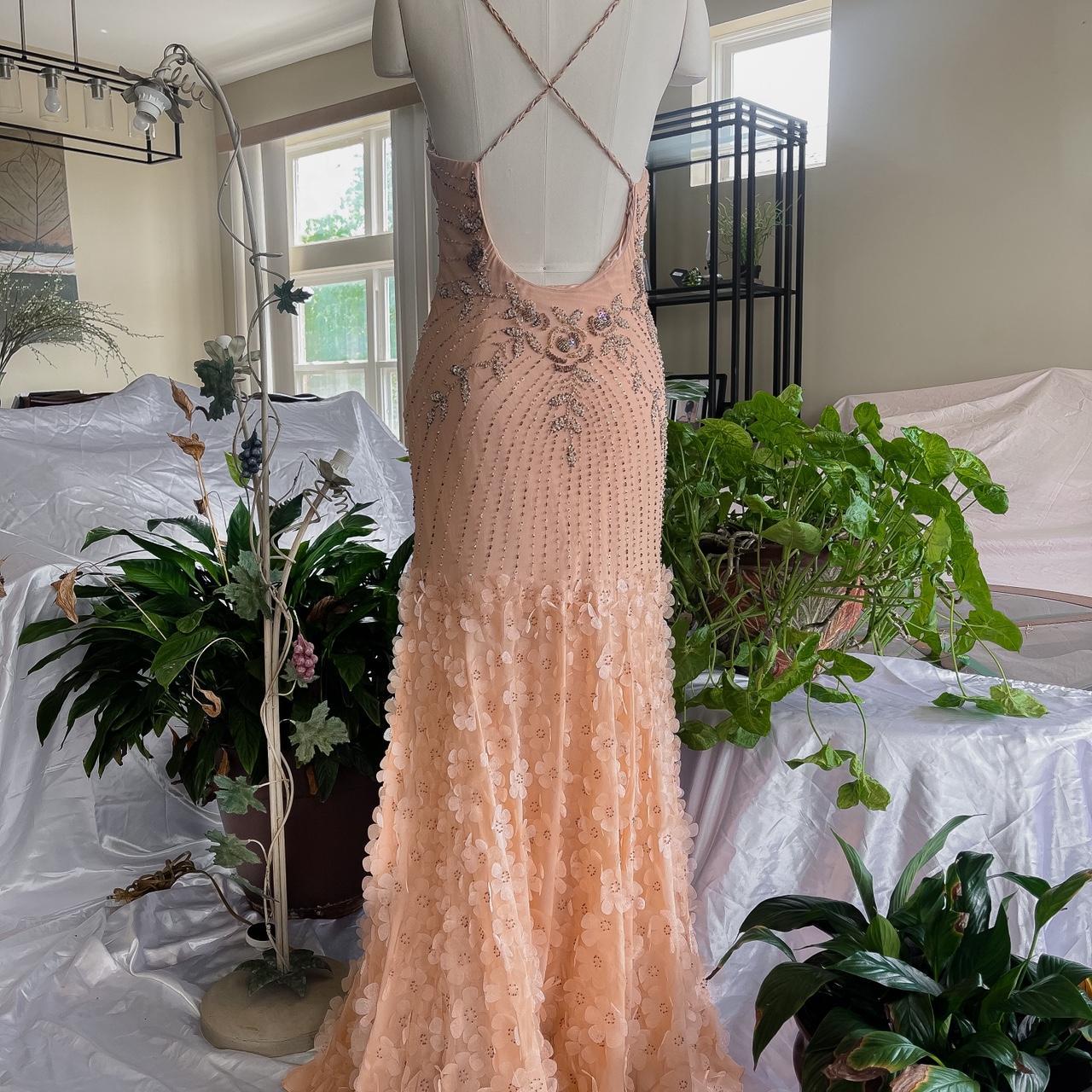 girlhomeshops--long prom Gorgeous Peach Pink Gown With Delicate Beading And Floral Appliques gh5596