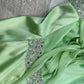 Light Green Shiny Vintage Elegant Spaghetti Strap Satin Maxi Dress Sequined Rhinestone Ball Gown Evening Dress Party Dress gh4301