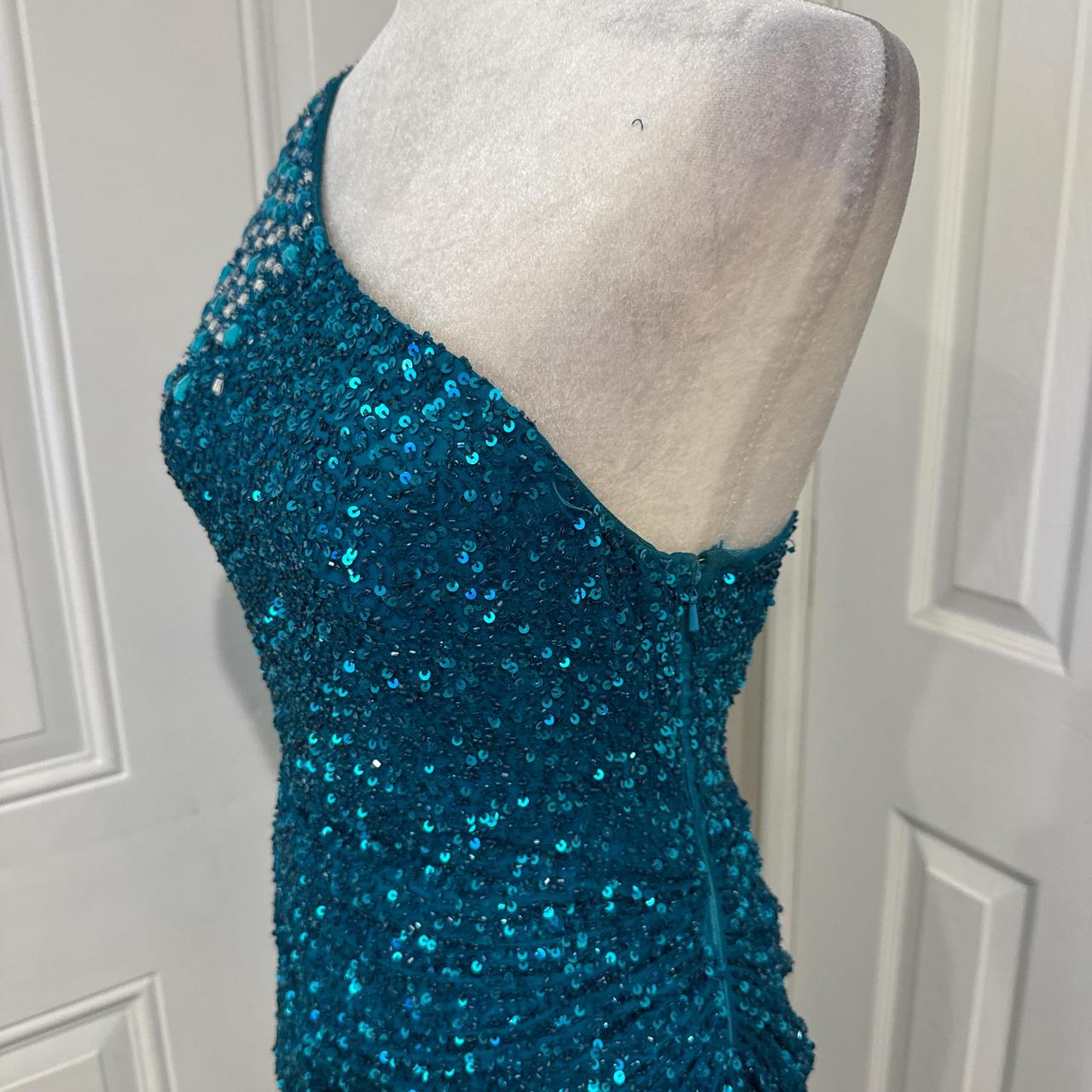 Robe de soirée longue élégante à paillettes bleu paon, brillante, gh4567