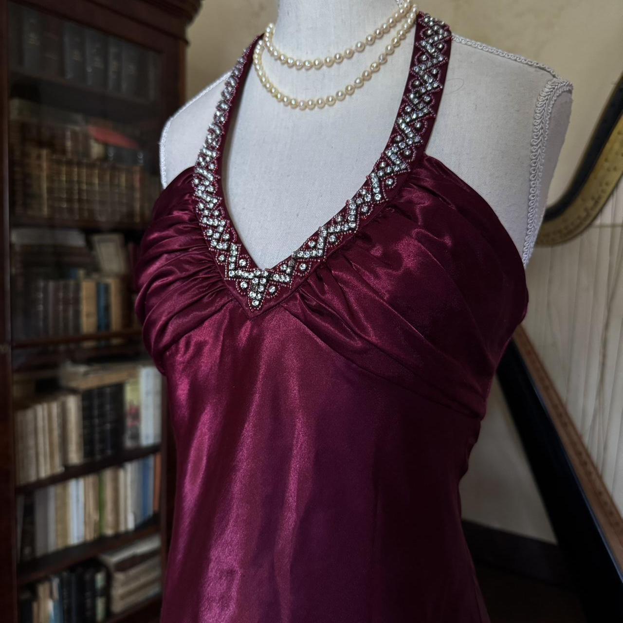 Girlhomeshops--Vintage Burgundy wine red long satin fairy dress prom dress gh5542