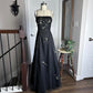 Black vintage fashion elegant exquisite beaded floral spaghetti straps long A-line satin tulle ball gown evening dress party dress prom dress gh3681