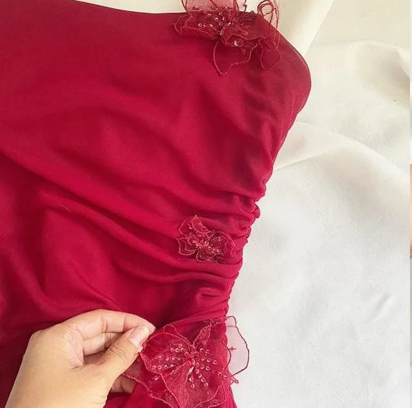 Robe longue en mousseline de soie rose foncé, élégante, à fleurs, pour anniversaire, bal, soirée, retour à la maison, gh4672