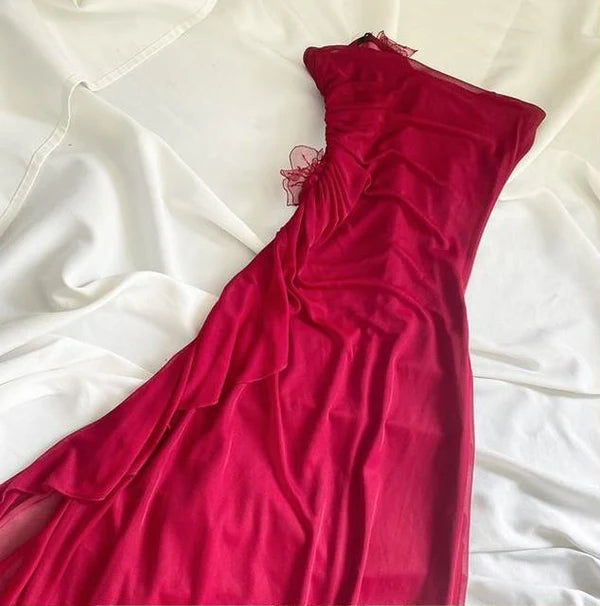 Robe longue en mousseline de soie rose foncé, élégante, à fleurs, pour anniversaire, bal, soirée, retour à la maison, gh4672