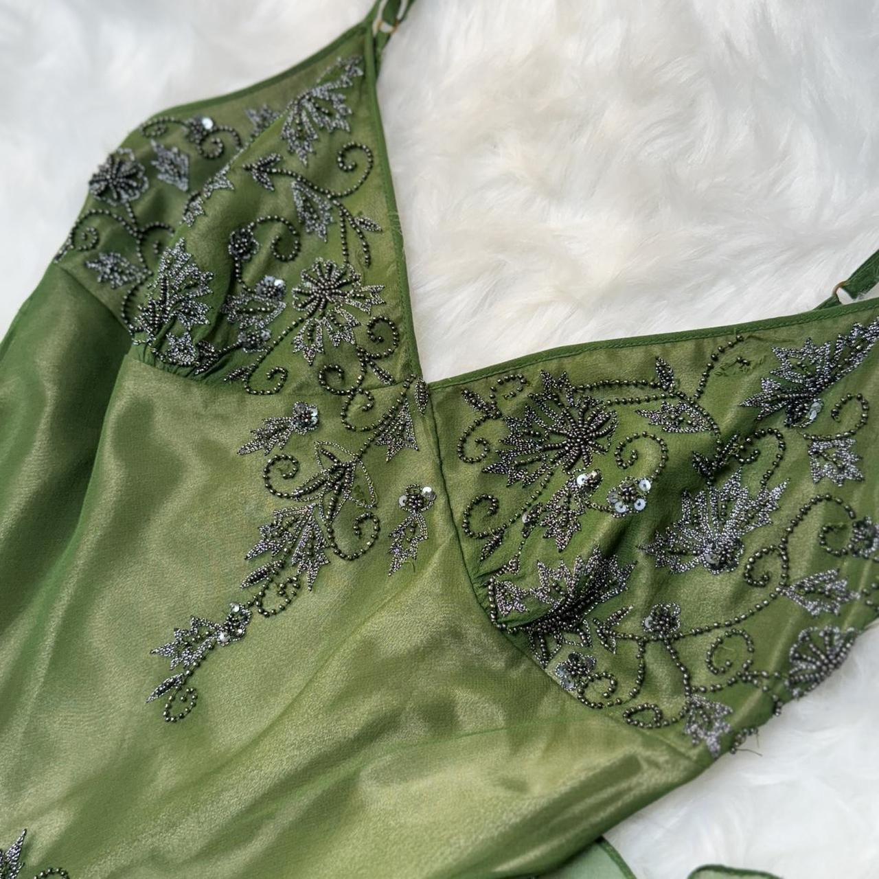 Robe longue en mousseline de soie, élégante et exquise, verte, vintage, brodée de fleurs, à bretelles, robe de soirée, robe de bal, gh3720