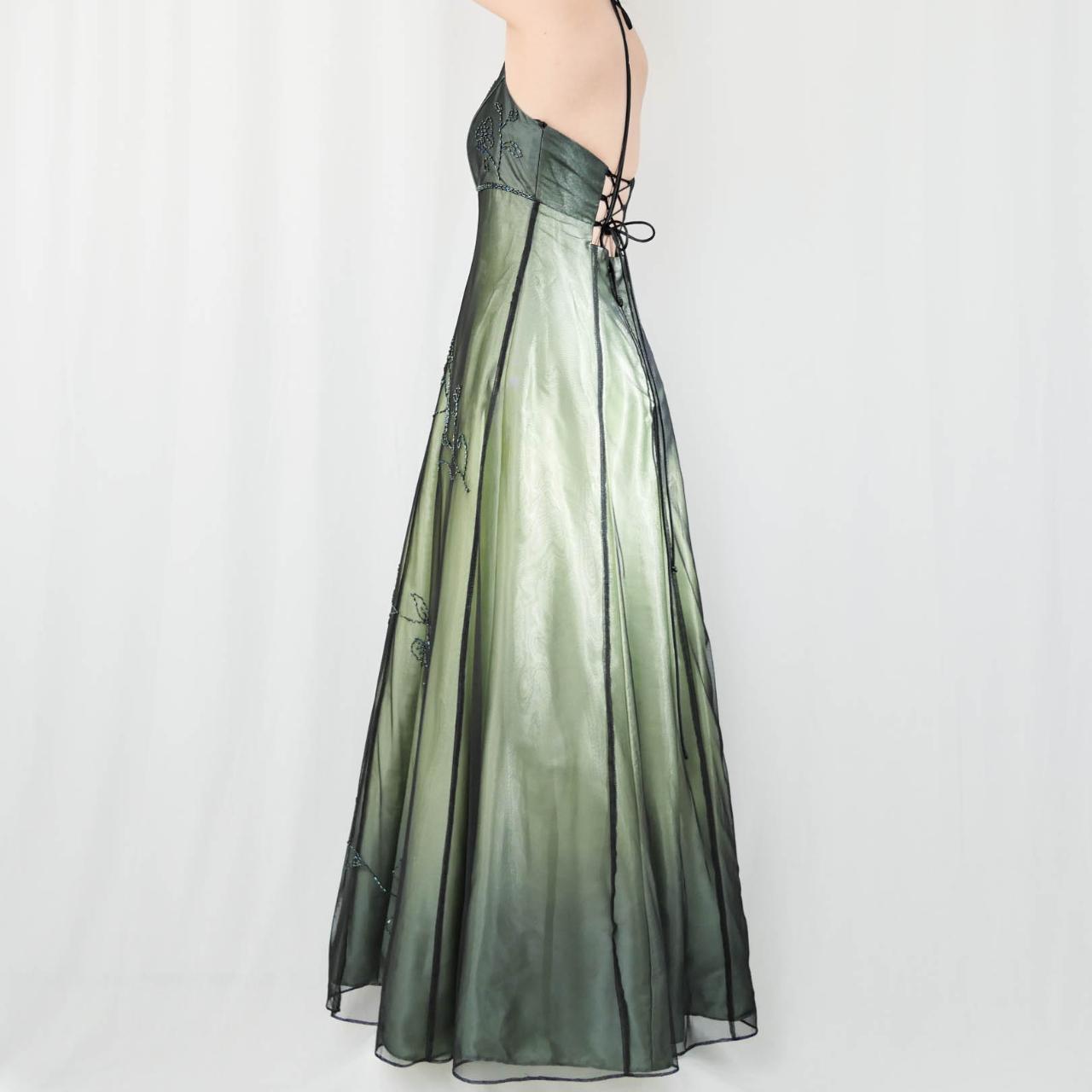 Green Vintage Ombre Floral Beaded Empire Waist Halter Long Chiffon Tulle prom dress Evening Gown Party Dress gh3606