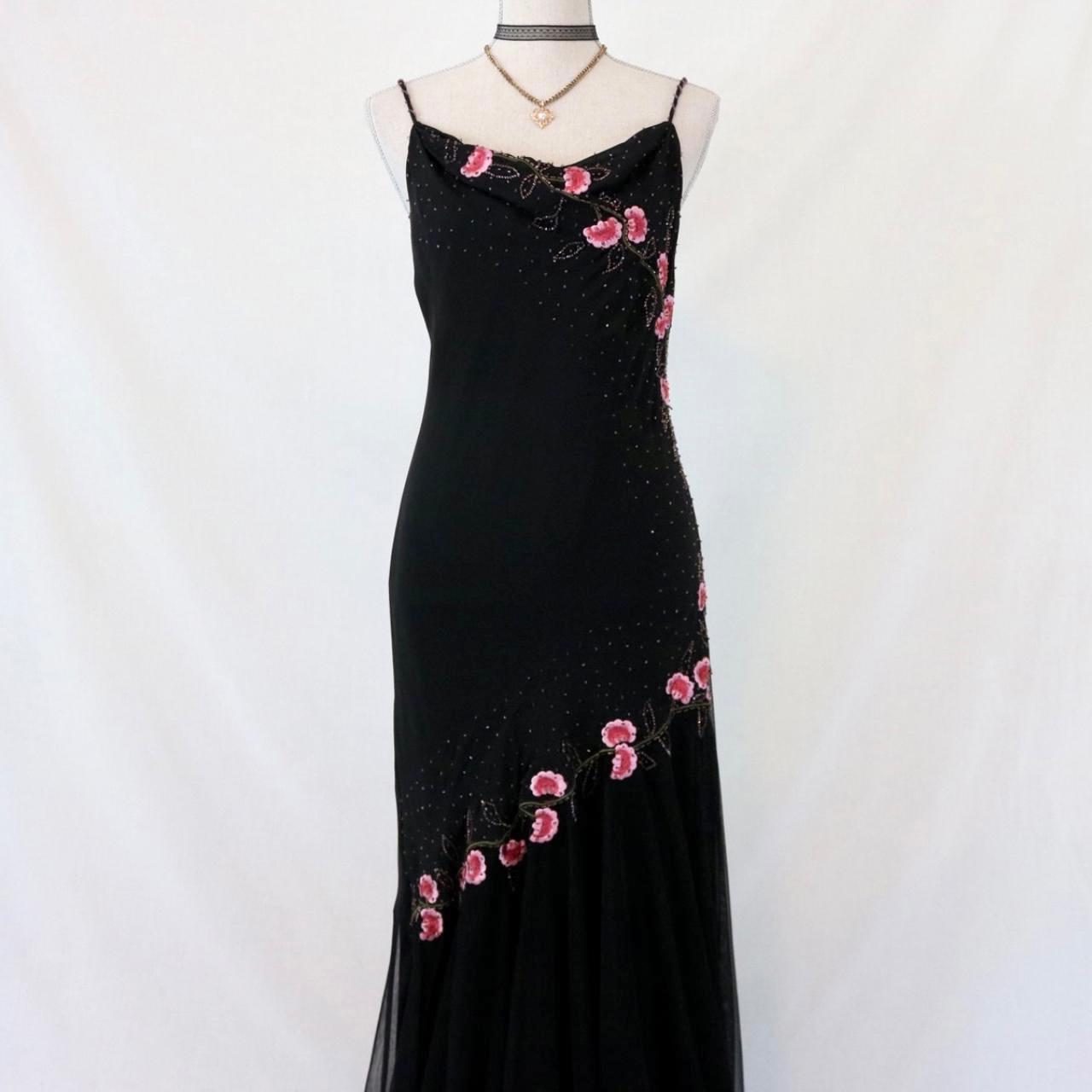 Schwarzes, zartes, florales, mit Perlen verziertes, langes Tüll-Ballkleid, Abendkleid, formelles Geburtstagspartykleid, Tanzkleid gh3151