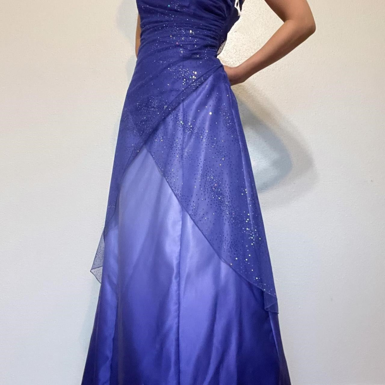 Girlhomeshops – Lila glänzendes, modisches, bodenlanges Ballkleid mit Farbverlauf und Tube-Top, Abschlussballkleid, gh5514