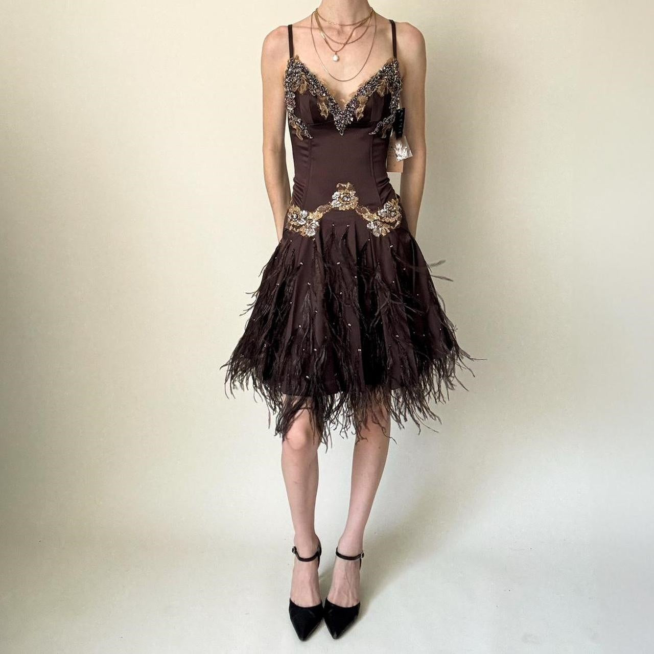 Girlhomeshops-Brown Beaded Floral Short Satin Homecoming Dress Birthday Party Dress gh5085