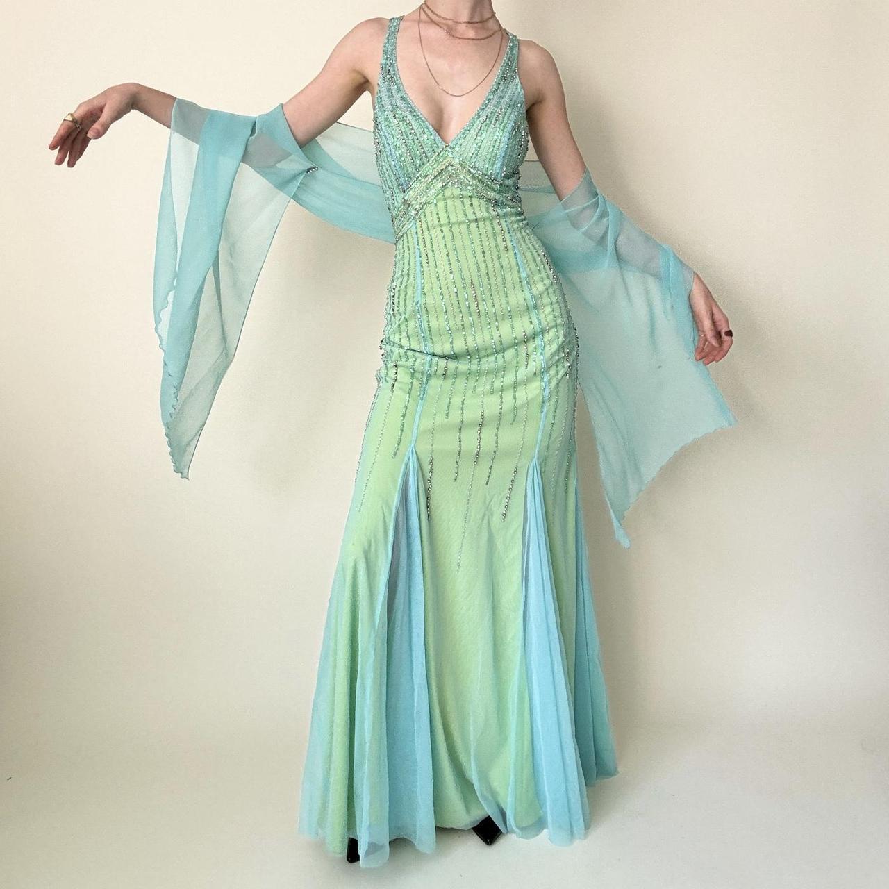 Robe de bal longue en tulle vert bleu vintage avec perles et strass pour femme, coupe sirène, coupe ajustée, dos nu, superbe robe de soirée formelle, gh4589