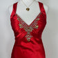Robe de soirée longue en satin à bretelles spaghetti et perles, élégante et rouge, robe de bal fendue, robe de soirée, robe de soirée gh3542