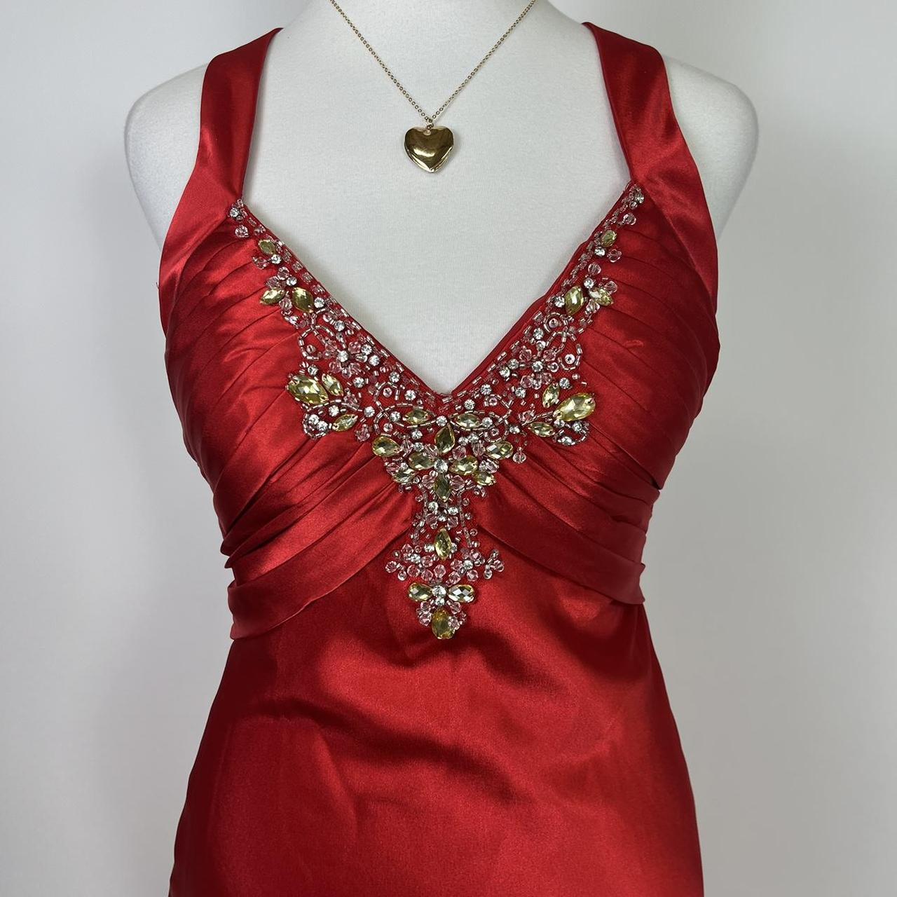Robe de soirée longue en satin à bretelles spaghetti et perles, élégante et rouge, robe de bal fendue, robe de soirée, robe de soirée gh3542