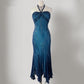 Dark Blue Fairy Mermaid Beaded Long Chiffon Formal Prom Evening Dress Wedding Guest Party Gown Dress Greek Halter Neck gh3617b