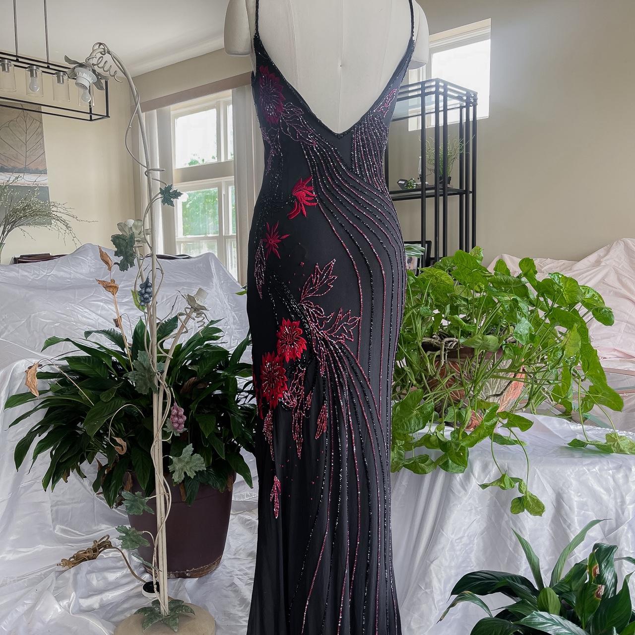 girlhomeshops--90s Retro Black And Red Floral Unique Exquisite Hand-Beaded Chiffon Long Prom Dress gh5594
