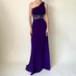 Robe de soirée violette asymétrique à bretelles longues et perles, épaules dénudées, gh4590