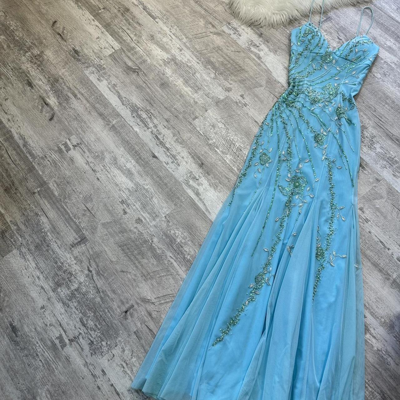 Robe de bal longue rétro bleu clair, superbe et élégante, à paillettes, dos nu, robe de soirée féerique Y2K, robe de soirée gh4517