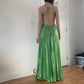 Robe de soirée en satin vert vintage, décolleté plongeant en V, exquise, à paillettes et perles, longue, dos nu, robe de bal, robe de soirée, robe de fête d'anniversaire, gh3960