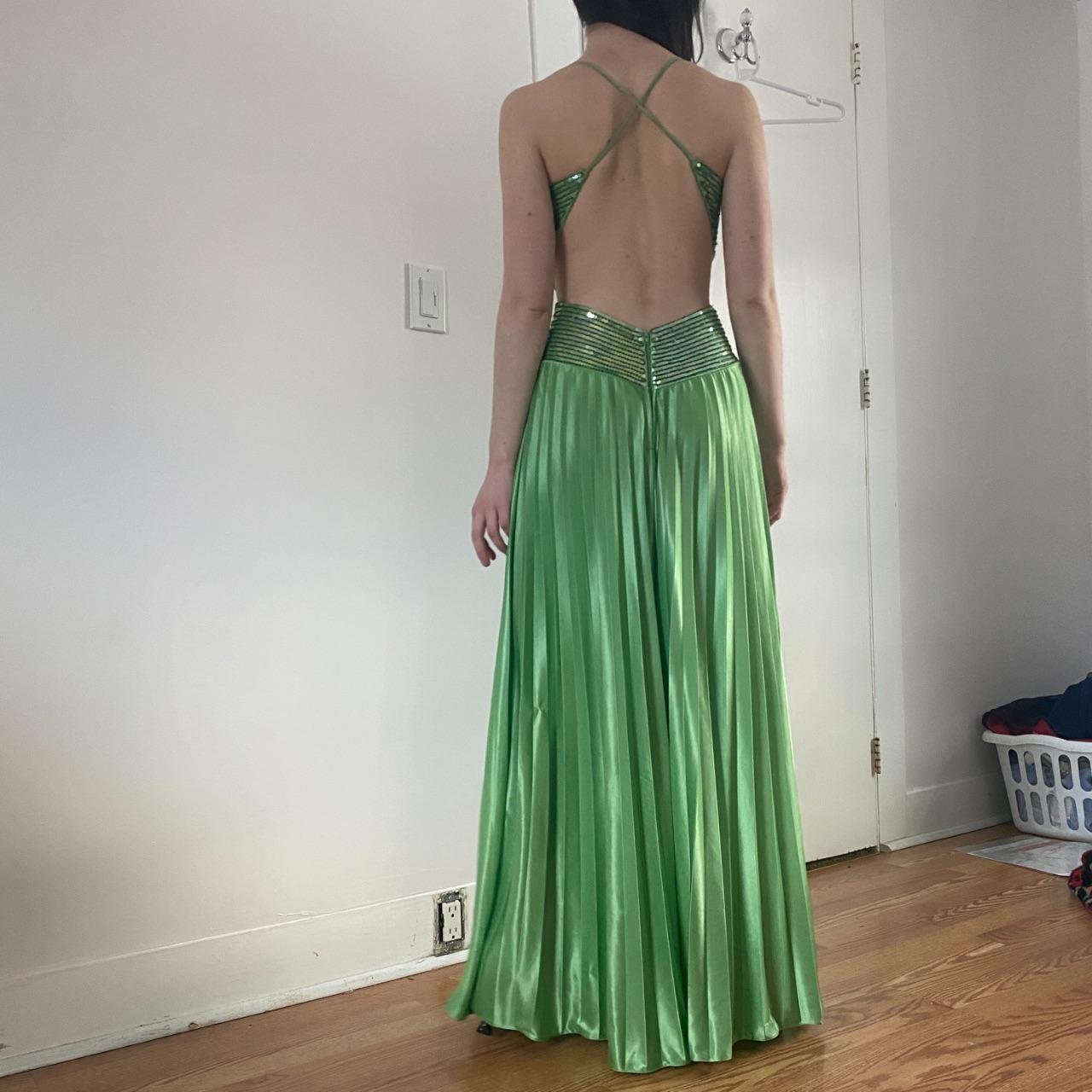 Robe de soirée en satin vert vintage, décolleté plongeant en V, exquise, à paillettes et perles, longue, dos nu, robe de bal, robe de soirée, robe de fête d'anniversaire, gh3960
