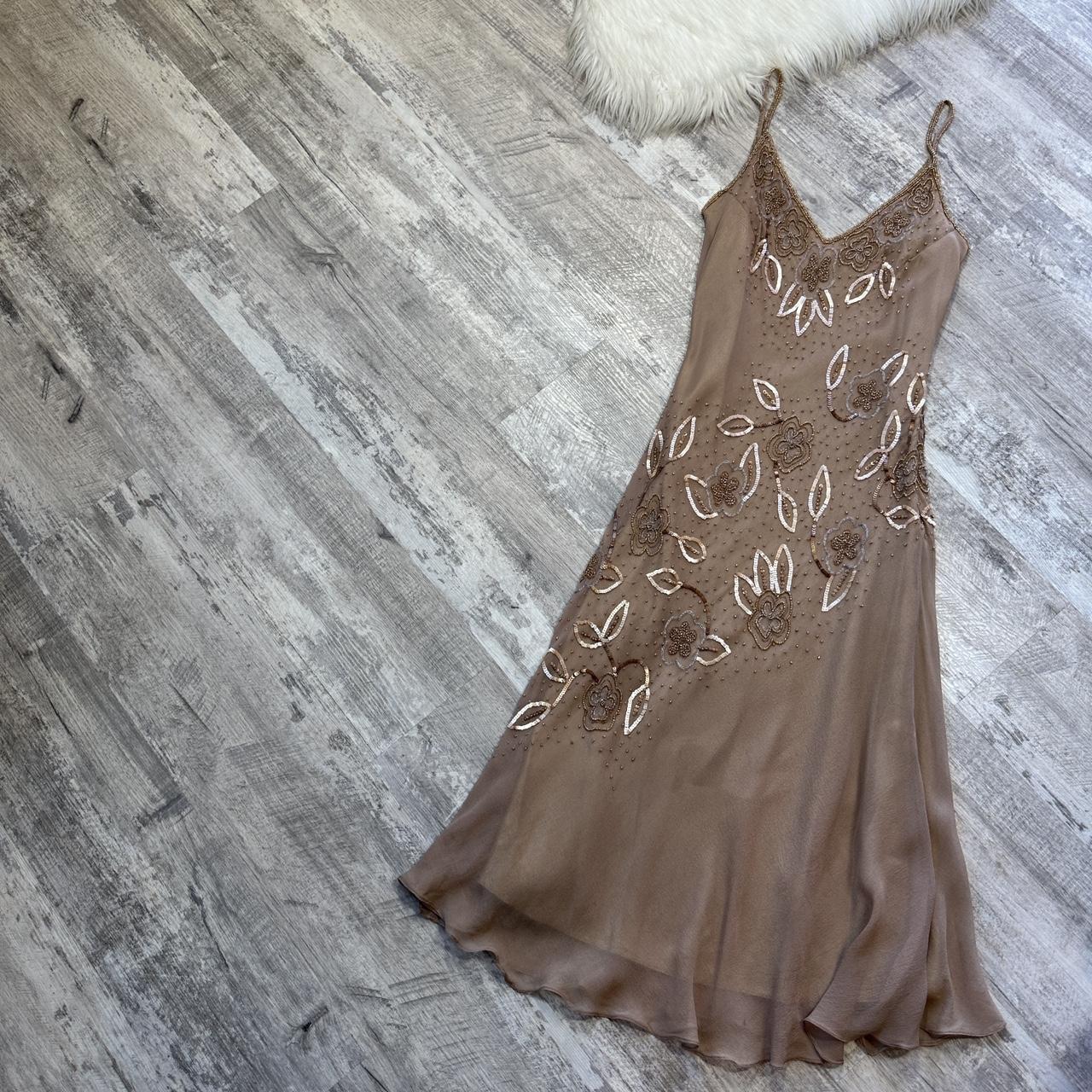 Robe de soirée longue en mousseline de soie, superbe robe de bal à paillettes florales, couleur marron doré, gh4284