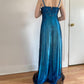 Robe de soirée longue en satin et tulle, style vintage, bleu délicat, motif floral, perles, ombré, bretelles spaghetti, col carré, robe de bal, robe de fête d'anniversaire, gh3957