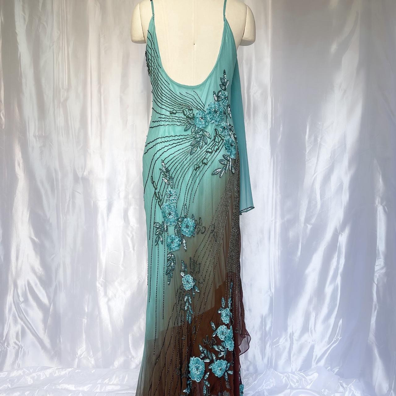 Girlhomeshops - Robe de soirée longue en mousseline de soie, magnifique et exquise, à fleurs et perles, bleue, gh5093