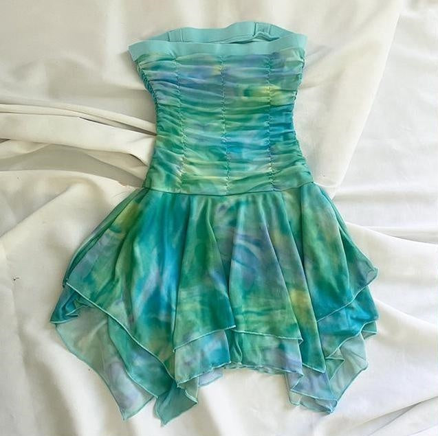 Green gradient fairy short chiffon homecoming dress birthday dress gh4662