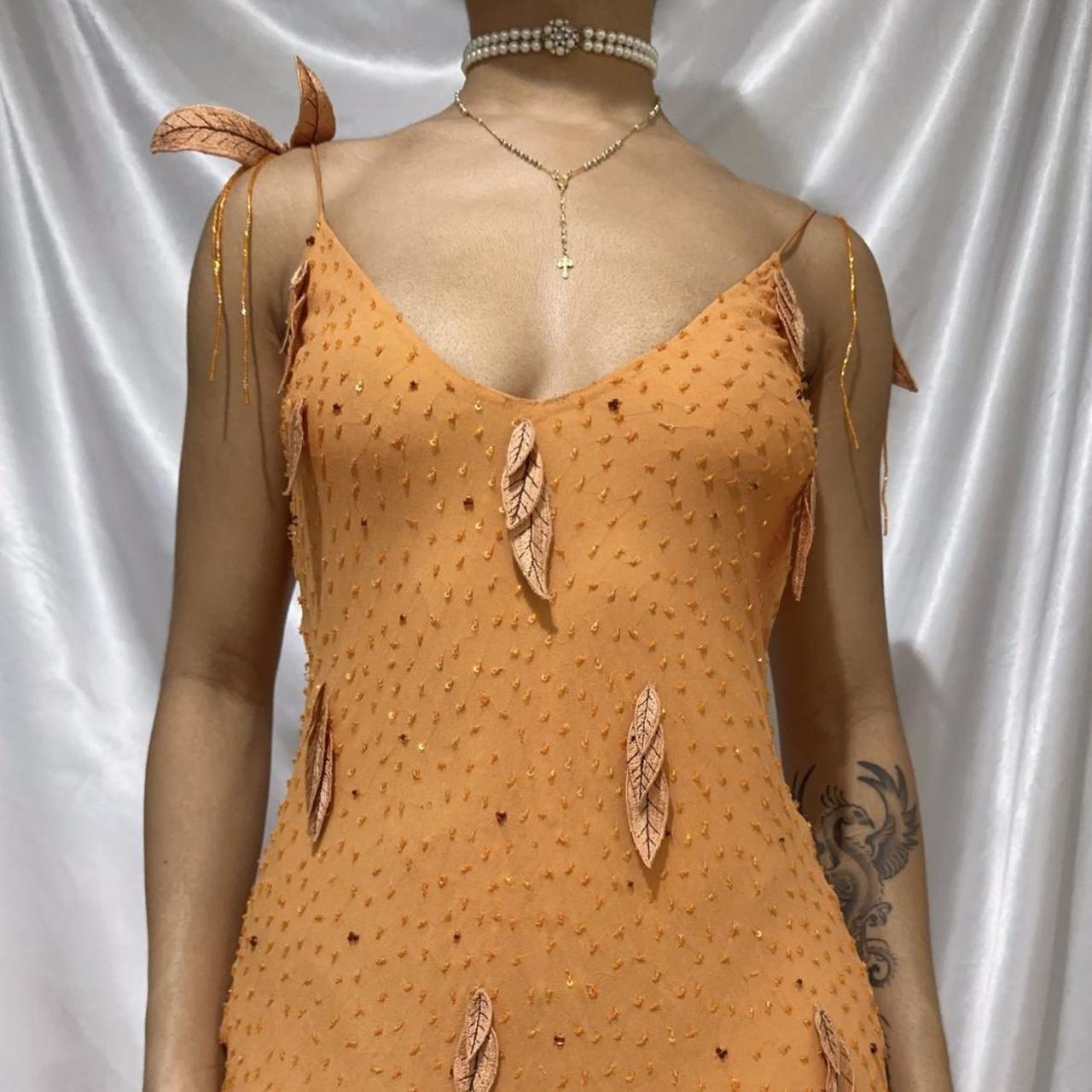 Orange wunderschöne Retro-Mode elegante exquisite Blatt Sicke Spaghetti Strap lange Chiffon Ballkleid Abendkleid Geburtstag Party Kleid Ballkleid gh3642