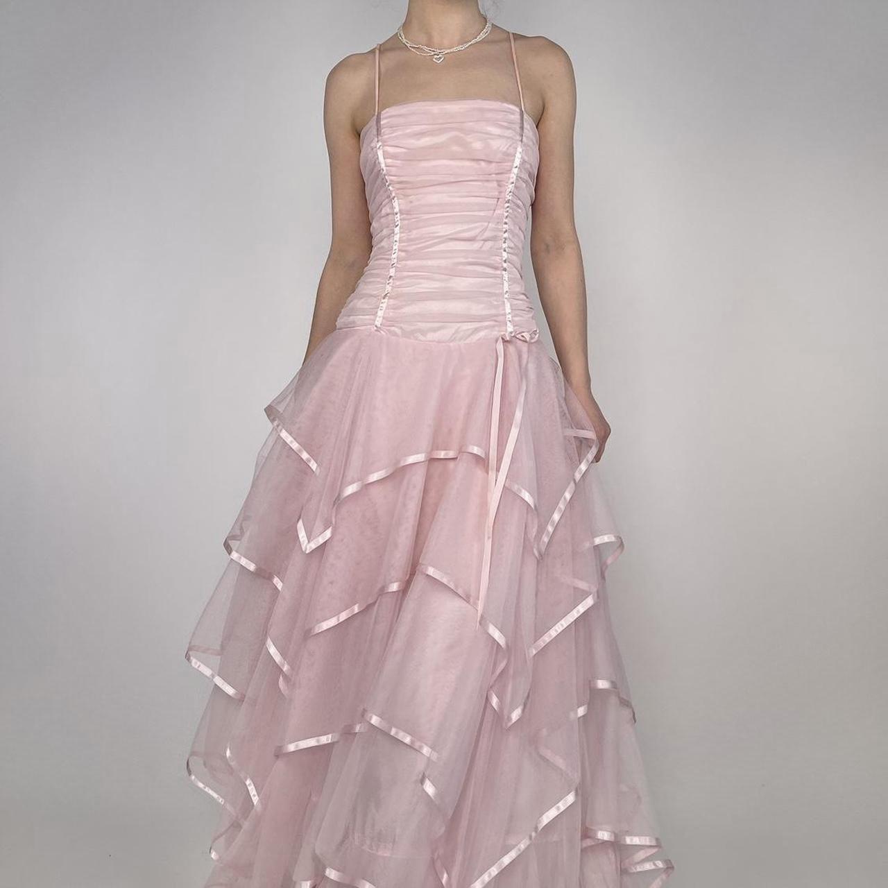 Girlhomeshops-$169.00 Pink multi-layered fashionable and elegant long tulle ball gown evening dress graduation dress gh5142