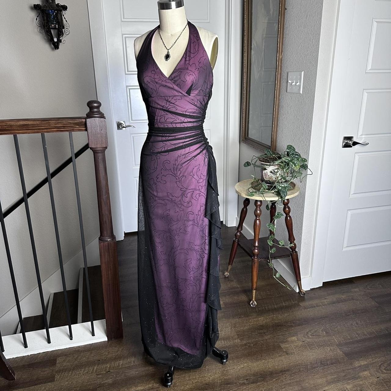 Purple Vintage Fashion Elegant Exquisite Floral Beading Long Black Tulle Ruffle Spaghetti Strap Ball Gown Evening Dress Party Dress Prom Dress gh3678