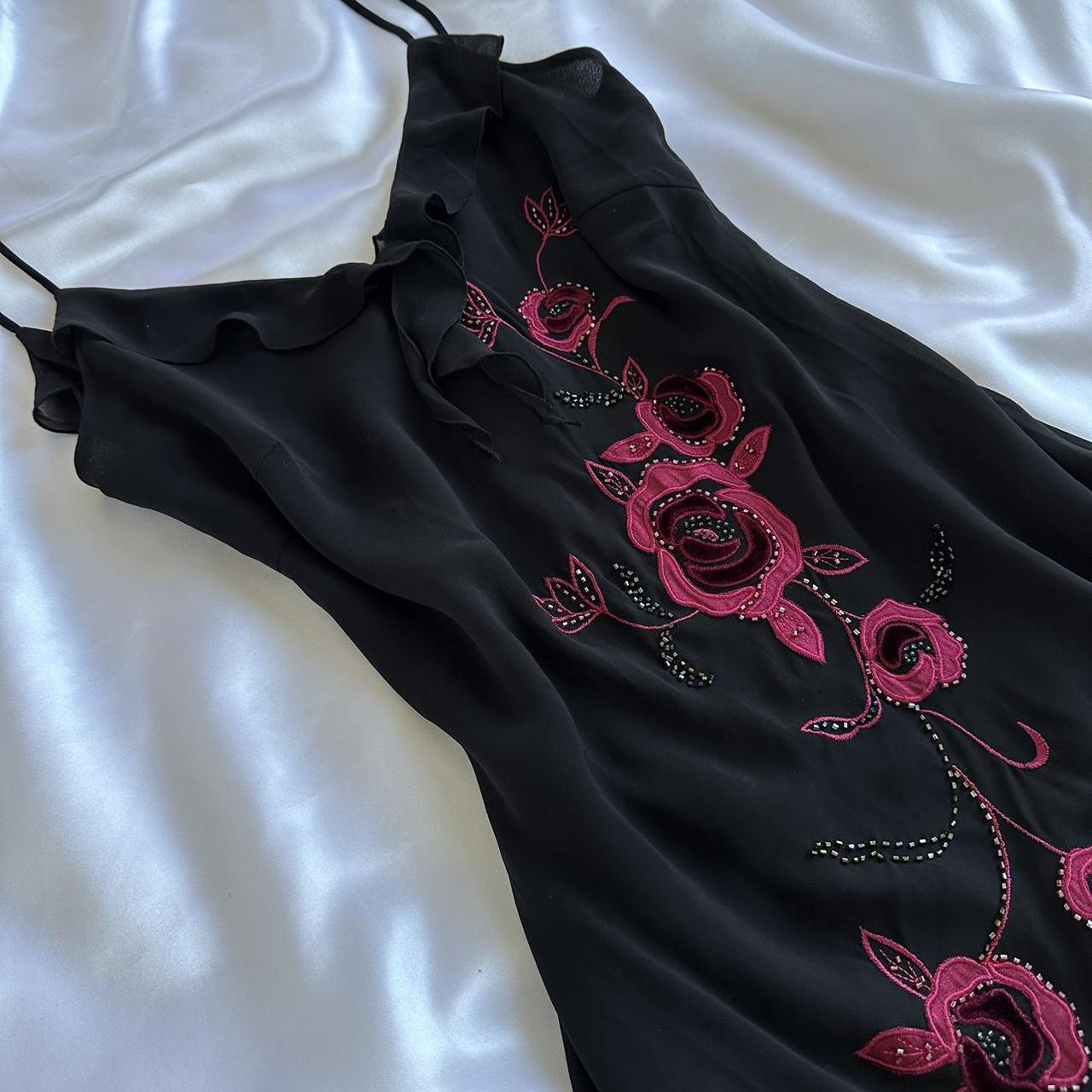 Robe de soirée longue en mousseline de soie, élégante et délicate, motif floral rose rouge, perlée, gh3691