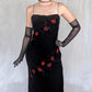 Black Vintage Elegant Delicate Rose Floral Beaded Long Velvet Ball Gown Evening Gown Birthday Party Gown Prom Gown gh3802