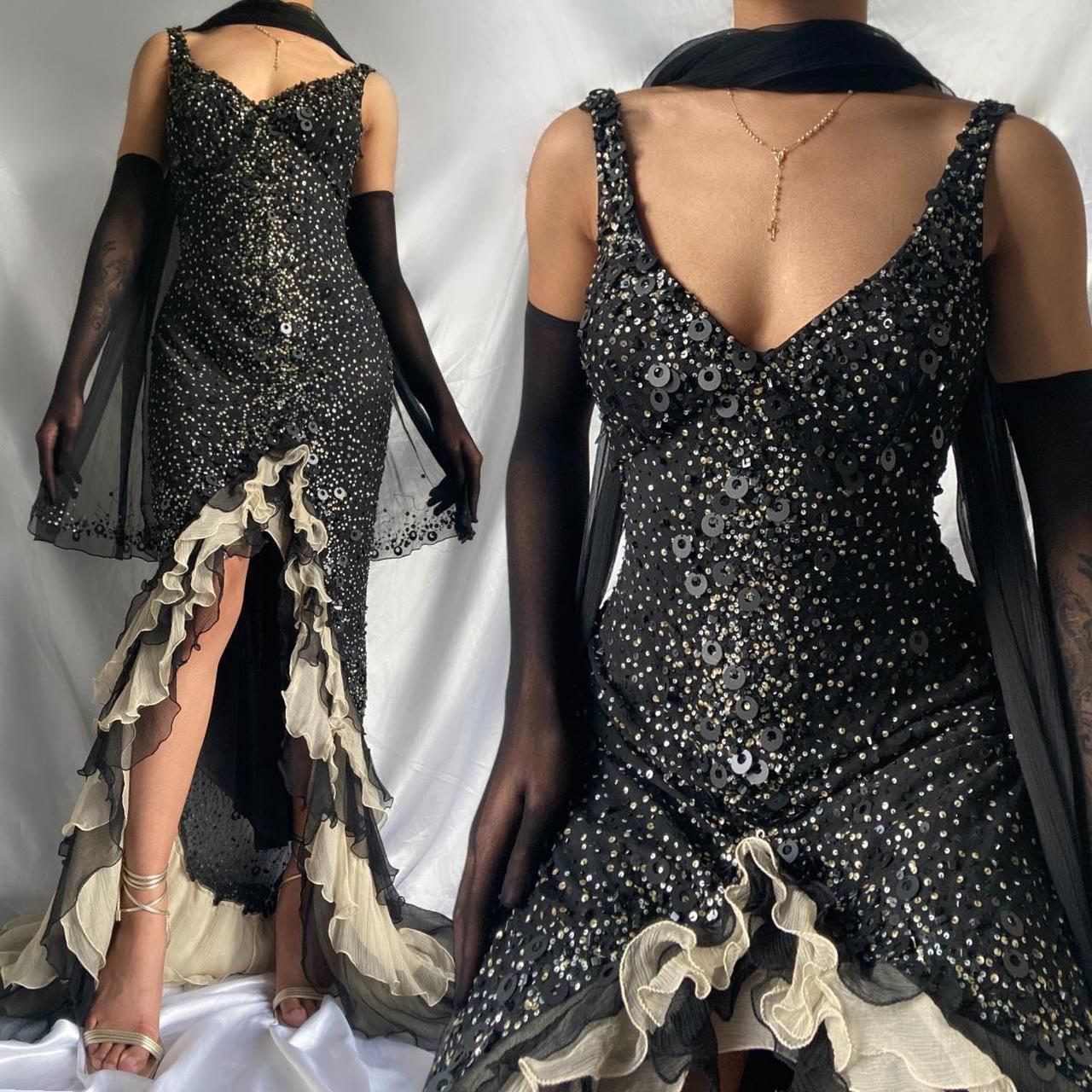 Black Sparkly Elegant Ruffled Tulle Long Sequin Ball Gown Prom Dress Evening Gown Party Dress gh3141