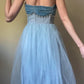 Blue Vintage Elegant Pearl Long Tulle Ball Gown Evening Gown Party Dress gh3306