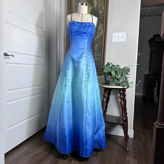 Blue Light Blue Fashion Gradient Vintage Elegant Exquisite Beaded Long Formal Prom Dress Evening Dress Party Dress gh3689
