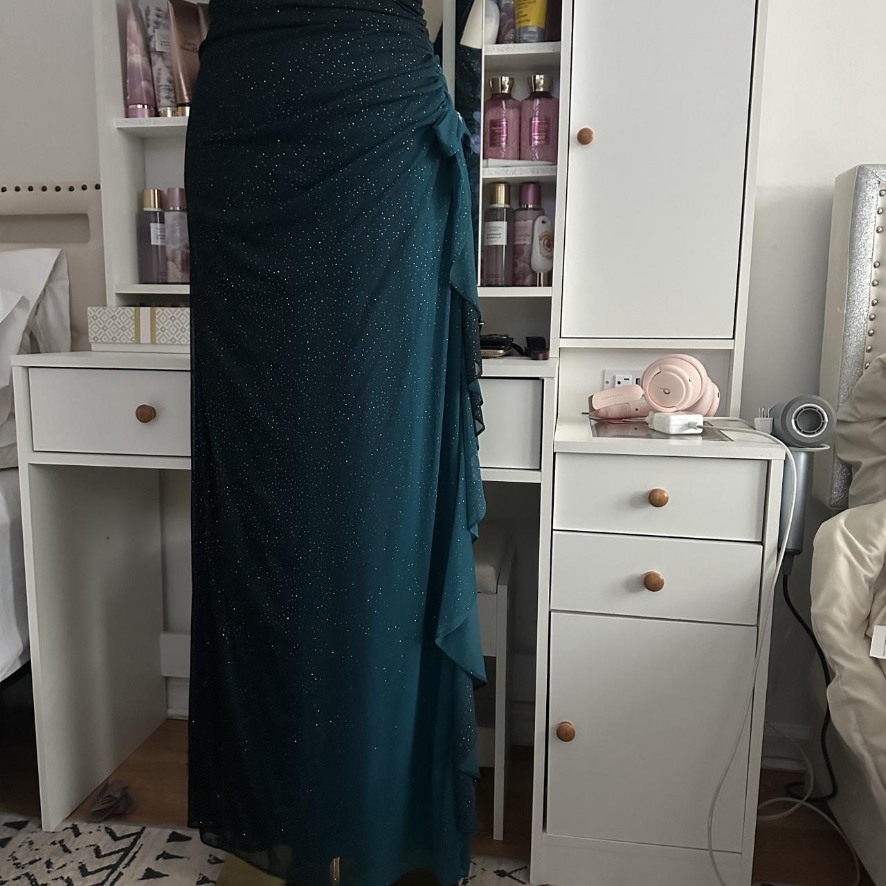 Türkisfarbenes, farbverlaufsfarbenes, retromodisches, funkelndes, atemberaubendes, fließendes One-Shoulder-Kleid mit elegantem, exquisitem Strass, langes Chiffon-Ballkleid, Abendkleid für Geburtstagsfeiern, Abschlussballkleid, Abschlusskleid, gh3882