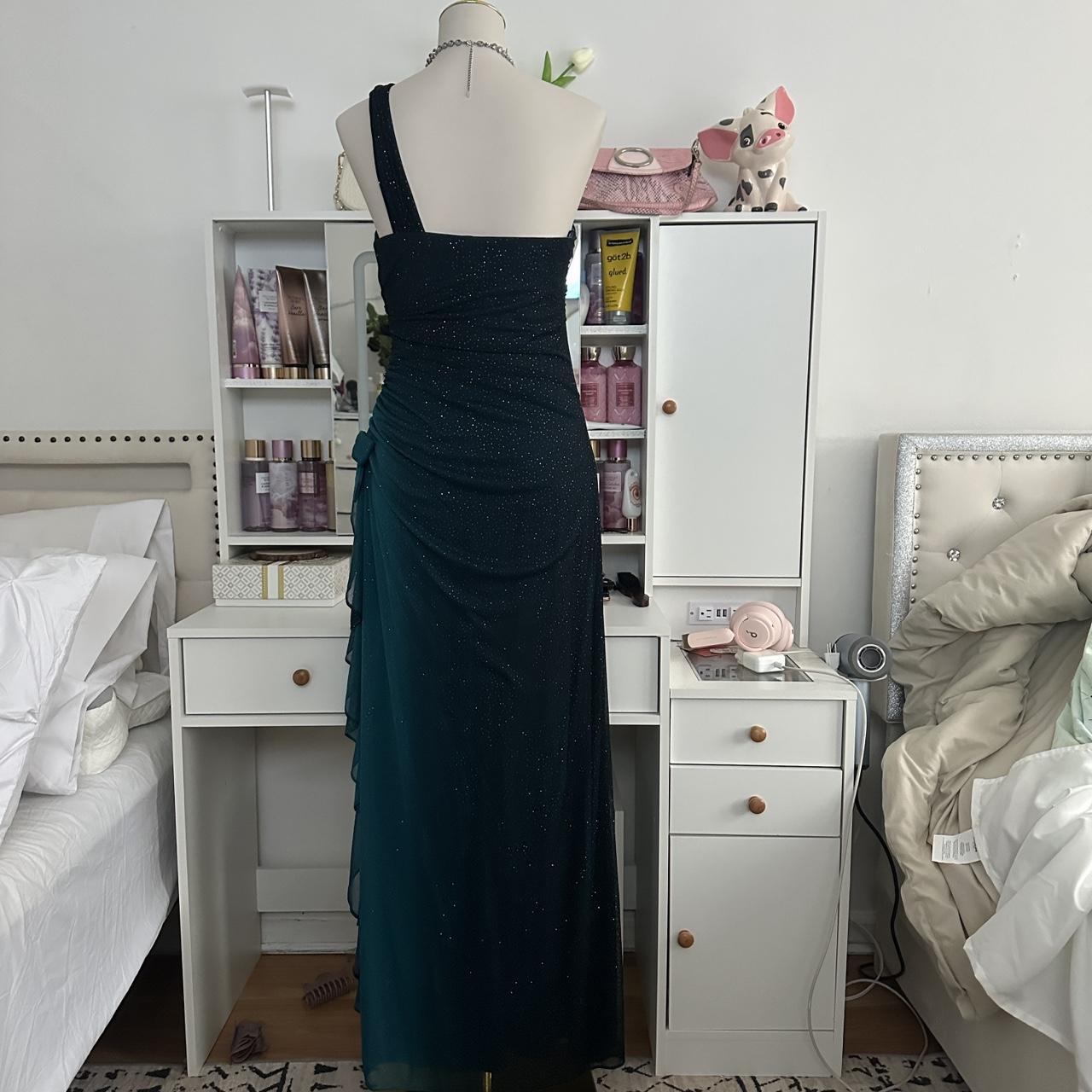 Türkisfarbenes, farbverlaufsfarbenes, retromodisches, funkelndes, atemberaubendes, fließendes One-Shoulder-Kleid mit elegantem, exquisitem Strass, langes Chiffon-Ballkleid, Abendkleid für Geburtstagsfeiern, Abschlussballkleid, Abschlusskleid, gh3882