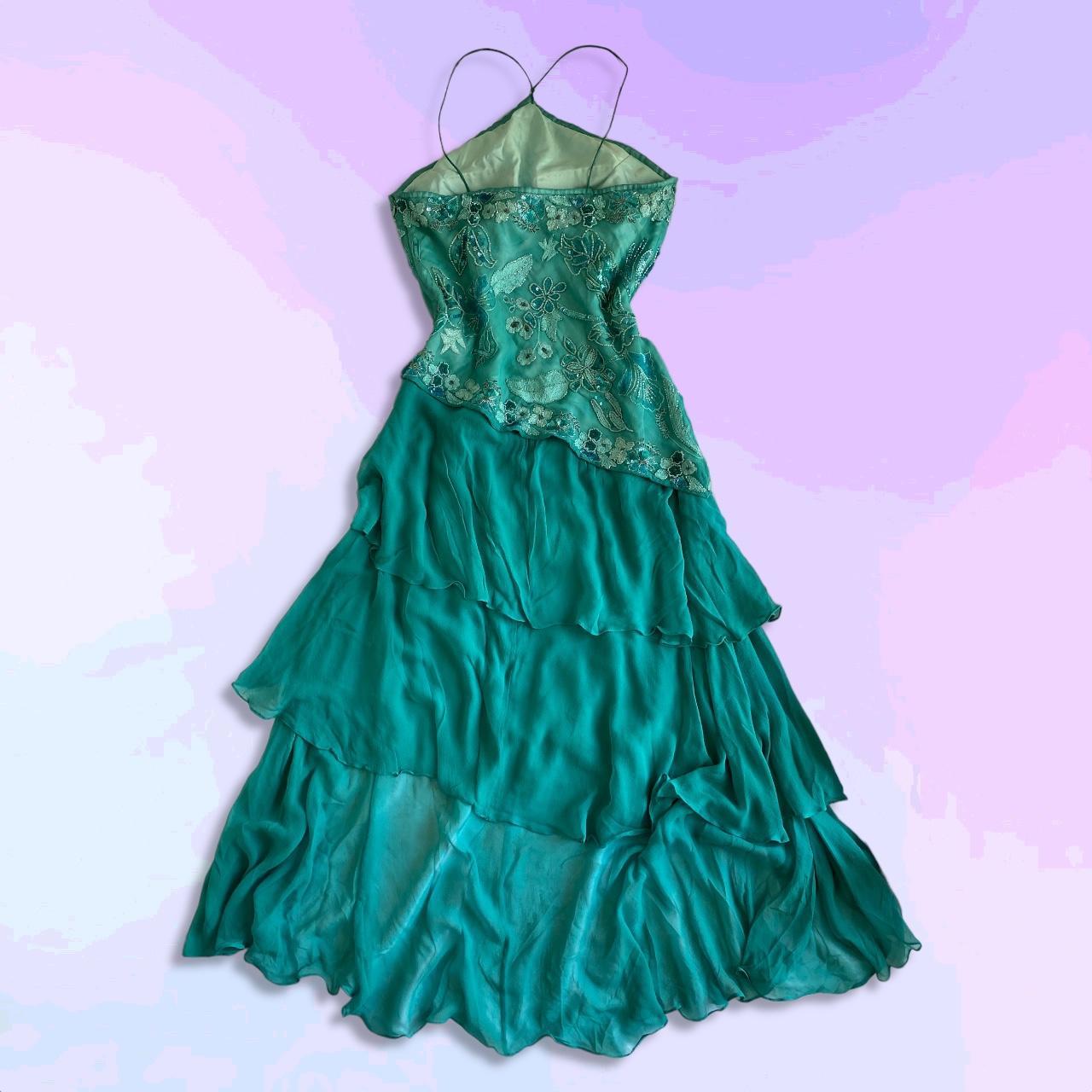 Green Beautiful Vintage Gorgeous Fashion Elegant Exquisite Beaded Sequined Strapless Long Asymmetric Chiffon Flowing Ball Gown Evening Dress Birthday Wedding Guest/Birthday Party Dress Prom Dress gh4016