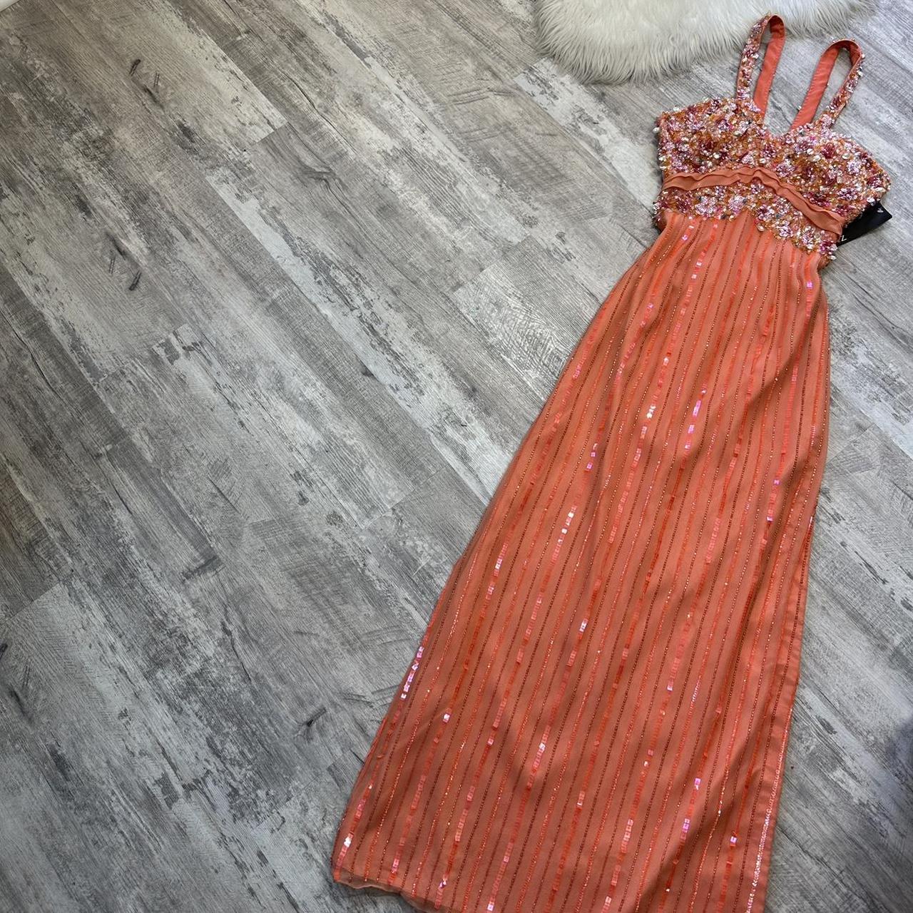 Robe de soirée longue en mousseline de soie orange, superbe et exquise, à fleurs et paillettes, dos nu, pour femme, robe de bal, gh4288
