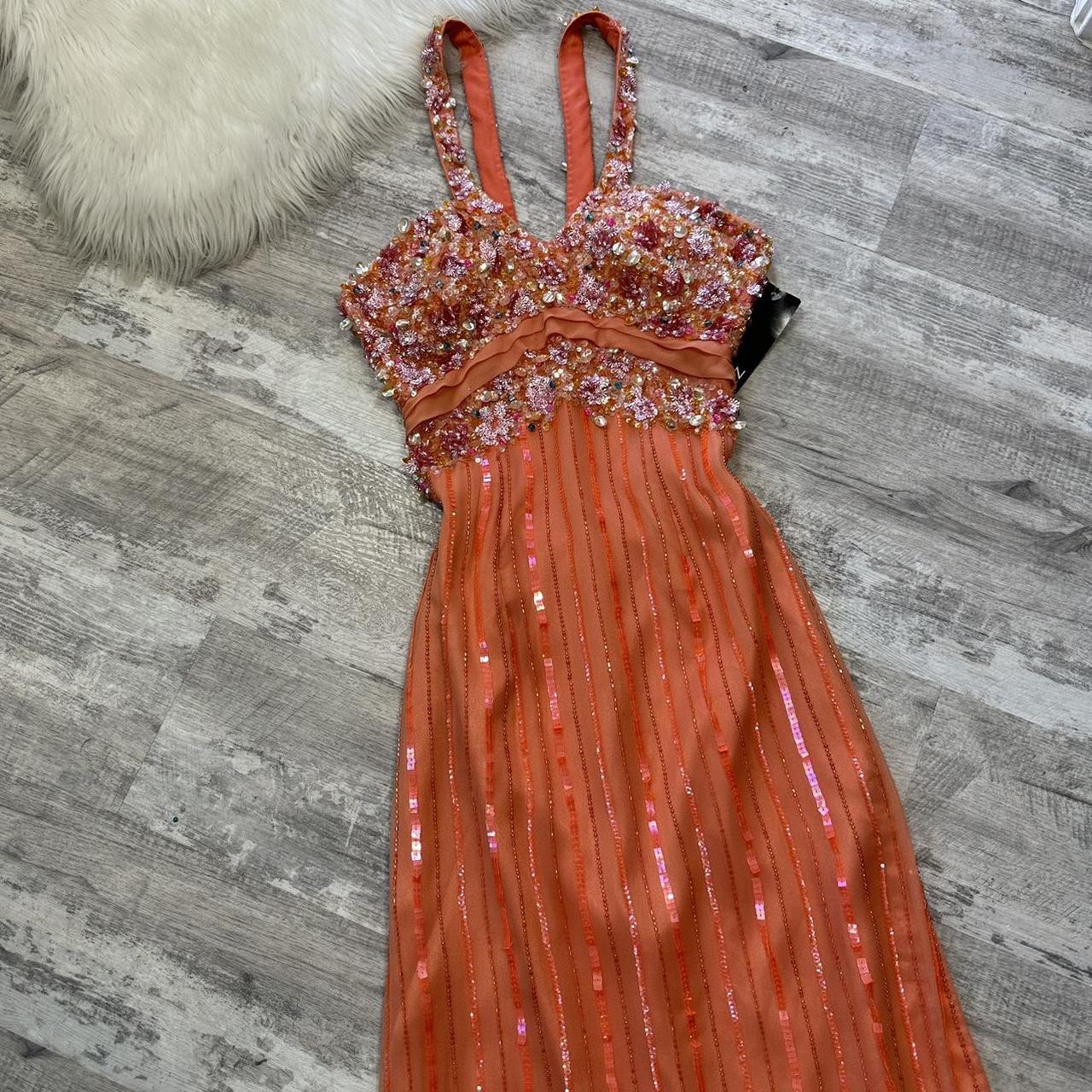 Robe de soirée longue en mousseline de soie orange, superbe et exquise, à fleurs et paillettes, dos nu, pour femme, robe de bal, gh4288