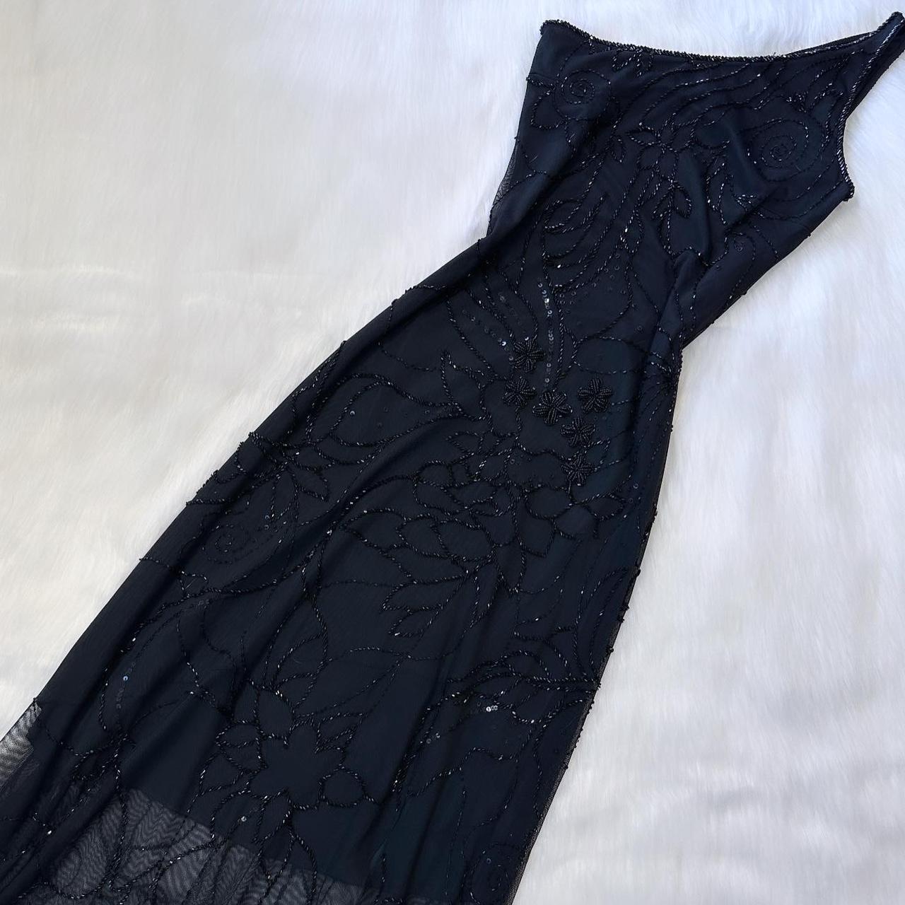 Robe de soirée longue noire brillante à une épaule, motif floral et perles, robe de bal, gh4313