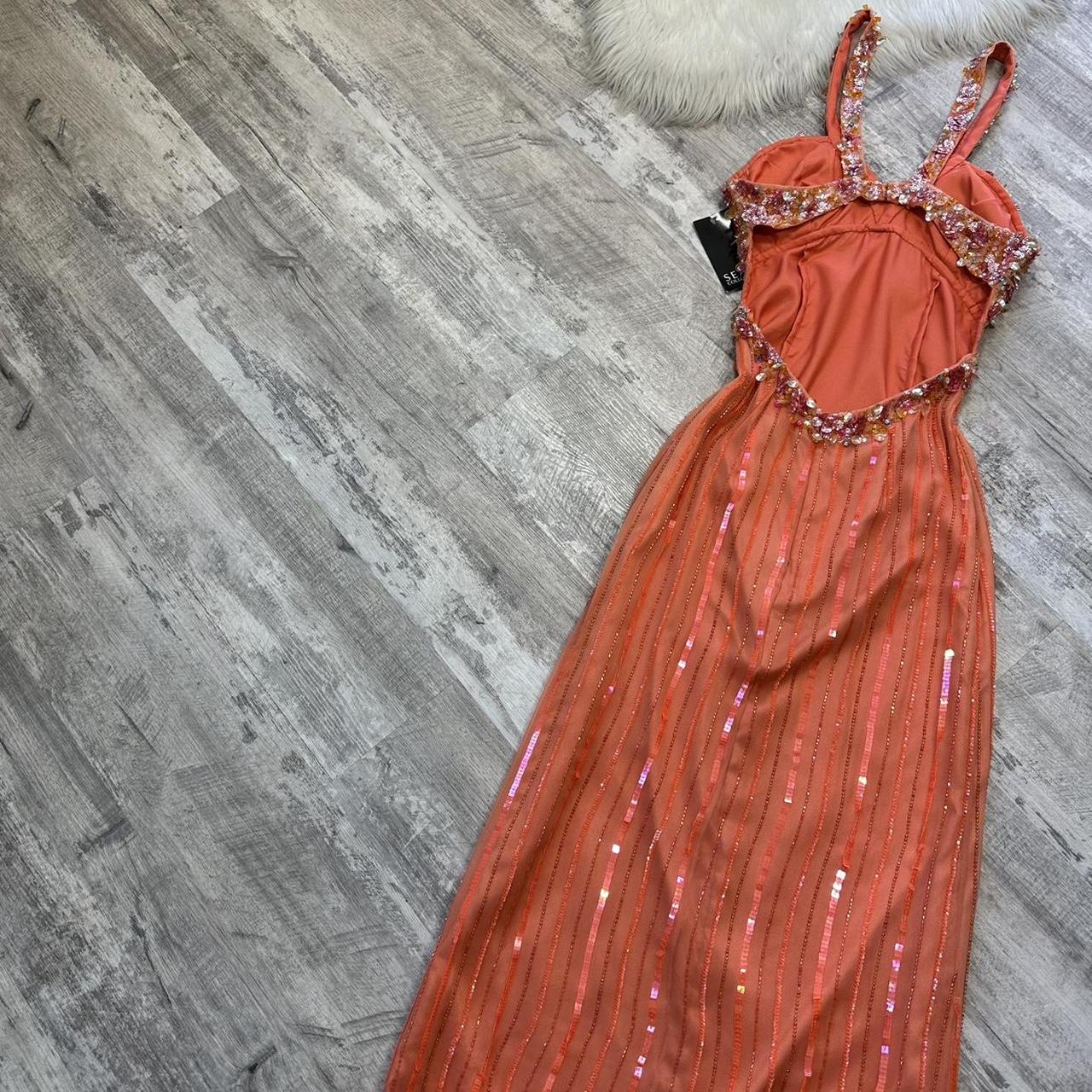 Robe de soirée longue en mousseline de soie orange, superbe et exquise, à fleurs et paillettes, dos nu, pour femme, robe de bal, gh4288