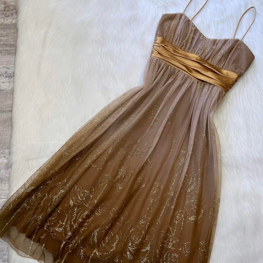 Robe de soirée courte en tulle à paillettes dorées, jolie robe de bal, robe d'anniversaire, marron, gh4314