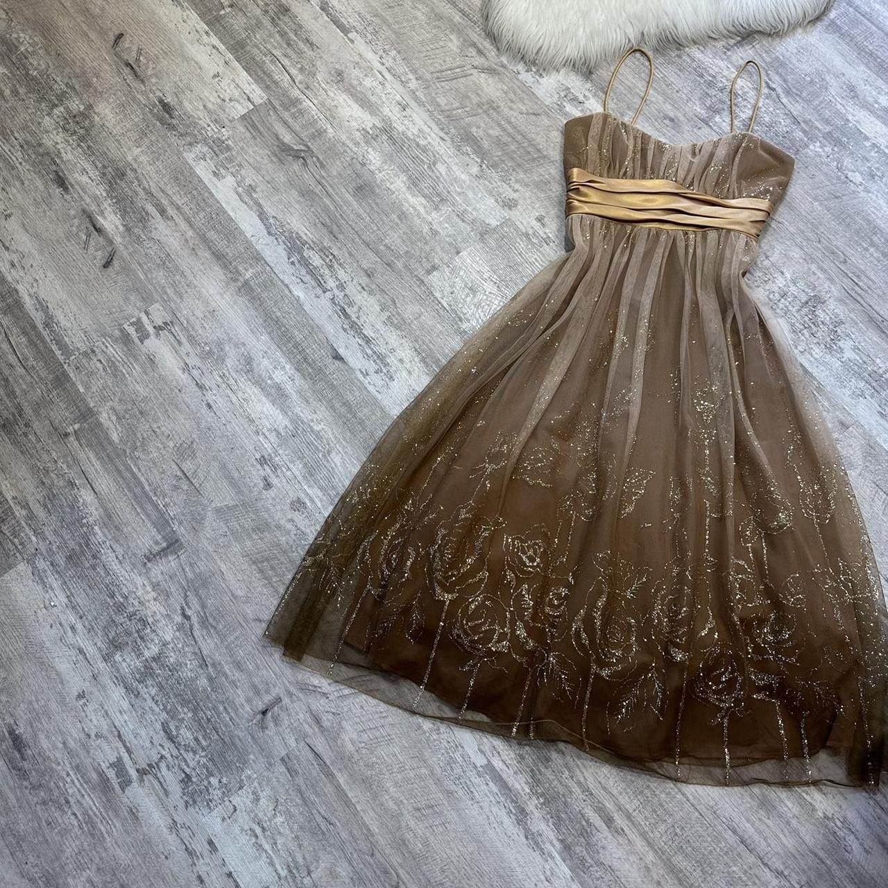Robe de soirée courte en tulle à paillettes dorées, jolie robe de bal, robe d'anniversaire, marron, gh4314