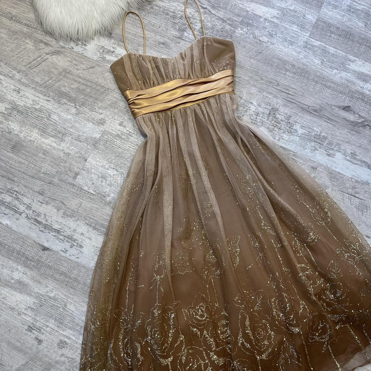 Robe de soirée courte en tulle à paillettes dorées, jolie robe de bal, robe d'anniversaire, marron, gh4314