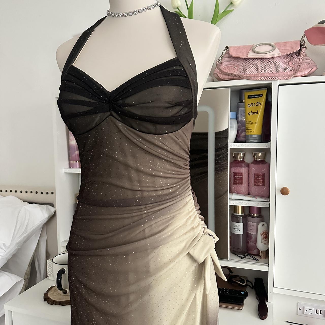 Brown and cream fashion gradient beautiful unique glitter maxi dress suspender vintage elegant long chiffon tulle ball gown evening dress party dress prom dress gh3880