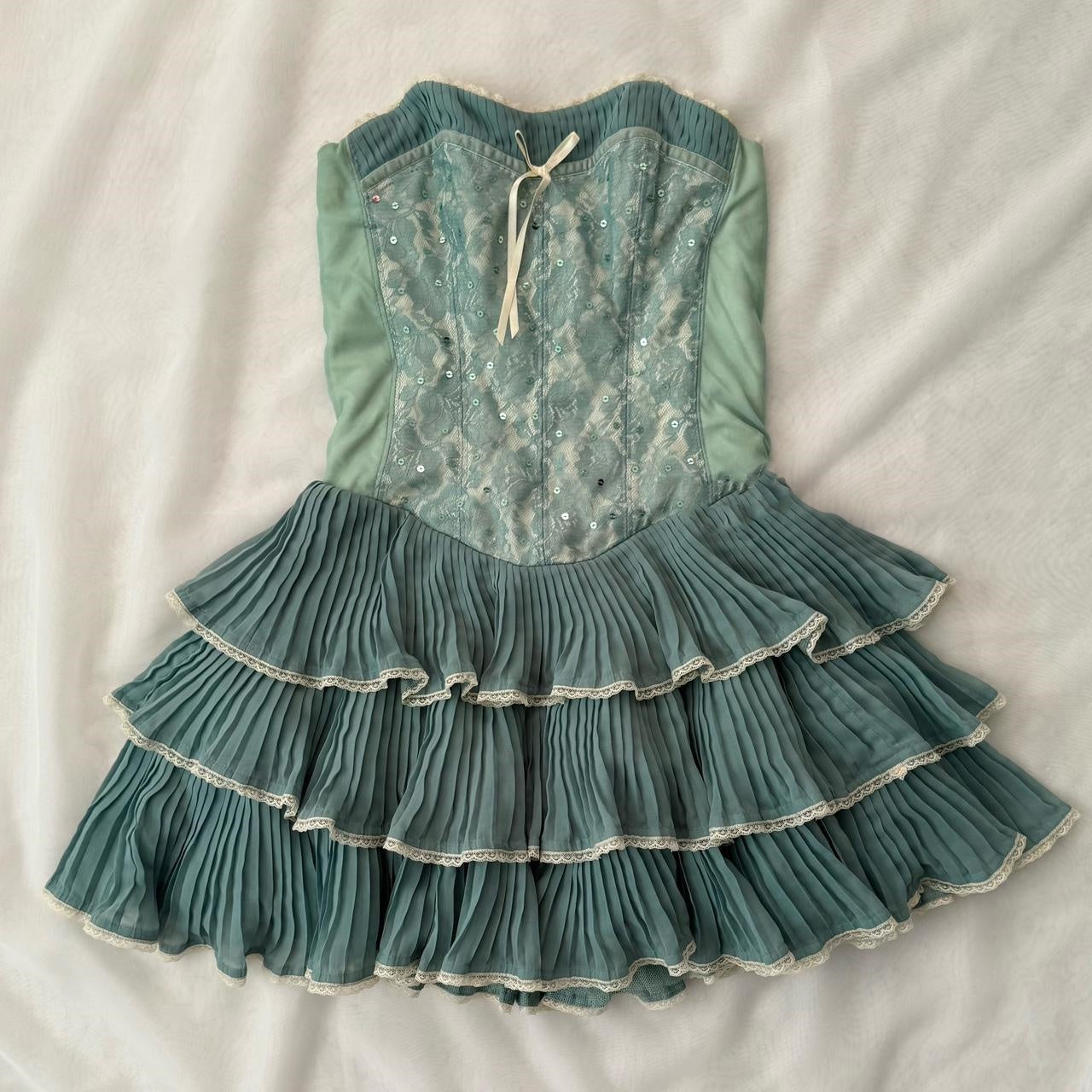 Blue Cream Dress Garden Fairy Vintage Corset Top Ruffled Tiered Skirt Short chiffon Women's Homecoming Dress Evening Dress Party Dress gh4121