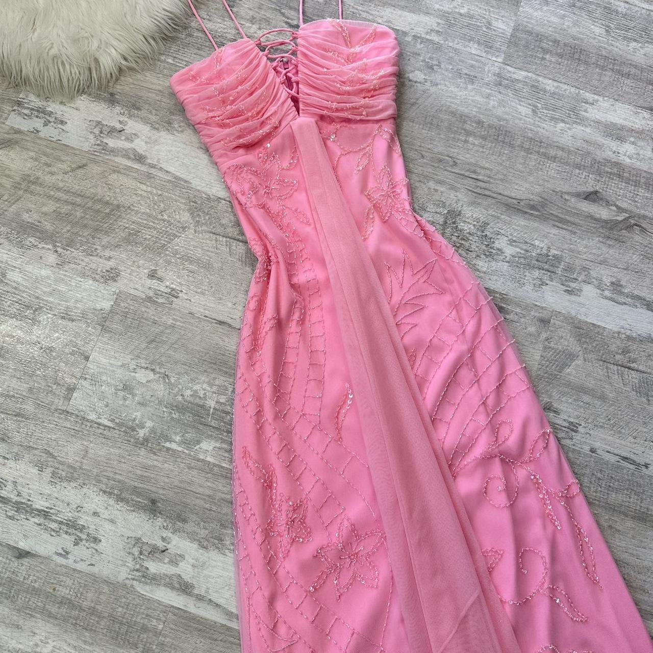 Jolie robe longue fluide à paillettes irisées rose pâle, robe de bal vintage à paillettes, robe Y2K, robe de fée, robe Barbie, robe de retour, robe d'invité de mariage des années 2000 gh4514