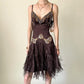 Girlhomeshops-Brown Beaded Floral Short Satin Homecoming Dress Birthday Party Dress gh5085
