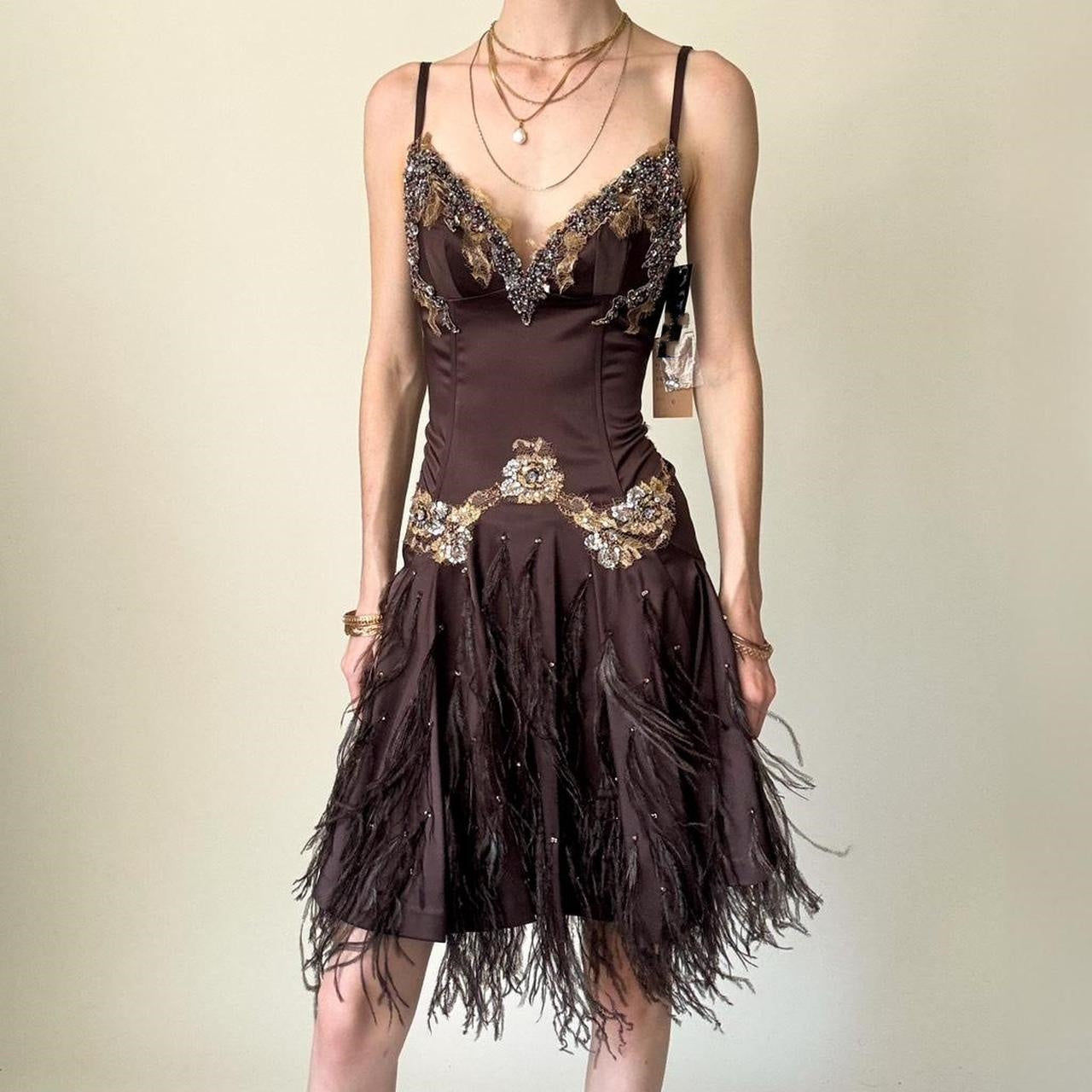 Girlhomeshops-Brown Beaded Floral Short Satin Homecoming Dress Birthday Party Dress gh5085