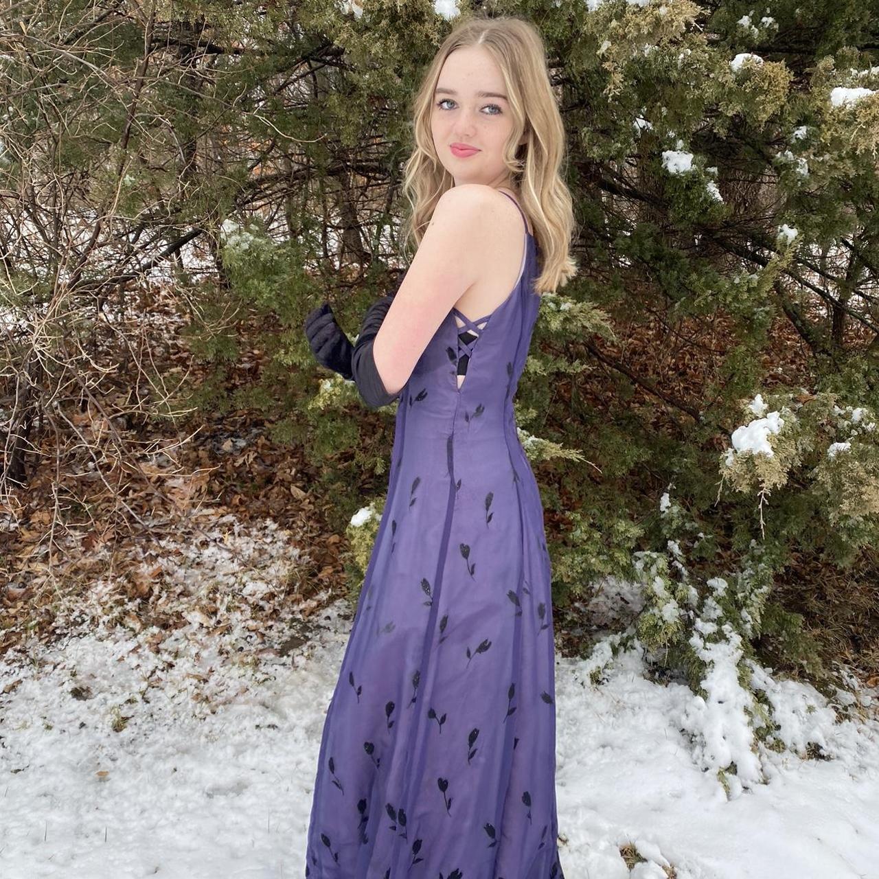 Purple Elegant Exquisite Floral Spaghetti Strap Long Tulle Floor Length Ball Gown Evening Gown Party Dress Prom Dress gh3736